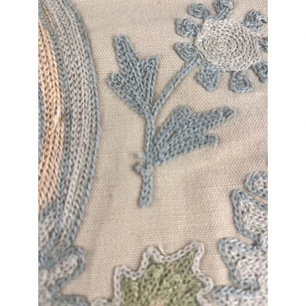 2 x Pottery Barn Aisha Embroidered Lumbar Pillow Cover Suzani Blue Cream Boho